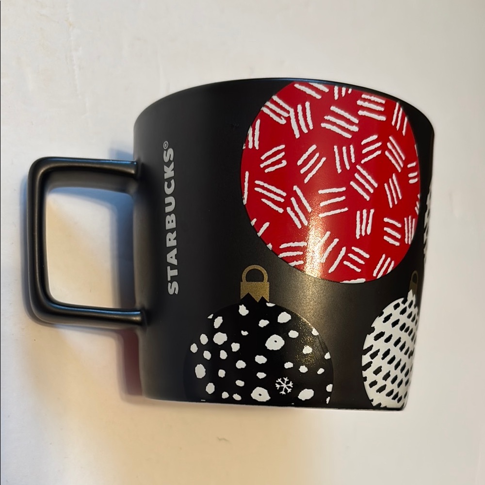 2016 Starbucks Black Holiday Ornament Mug with Red and White Accents